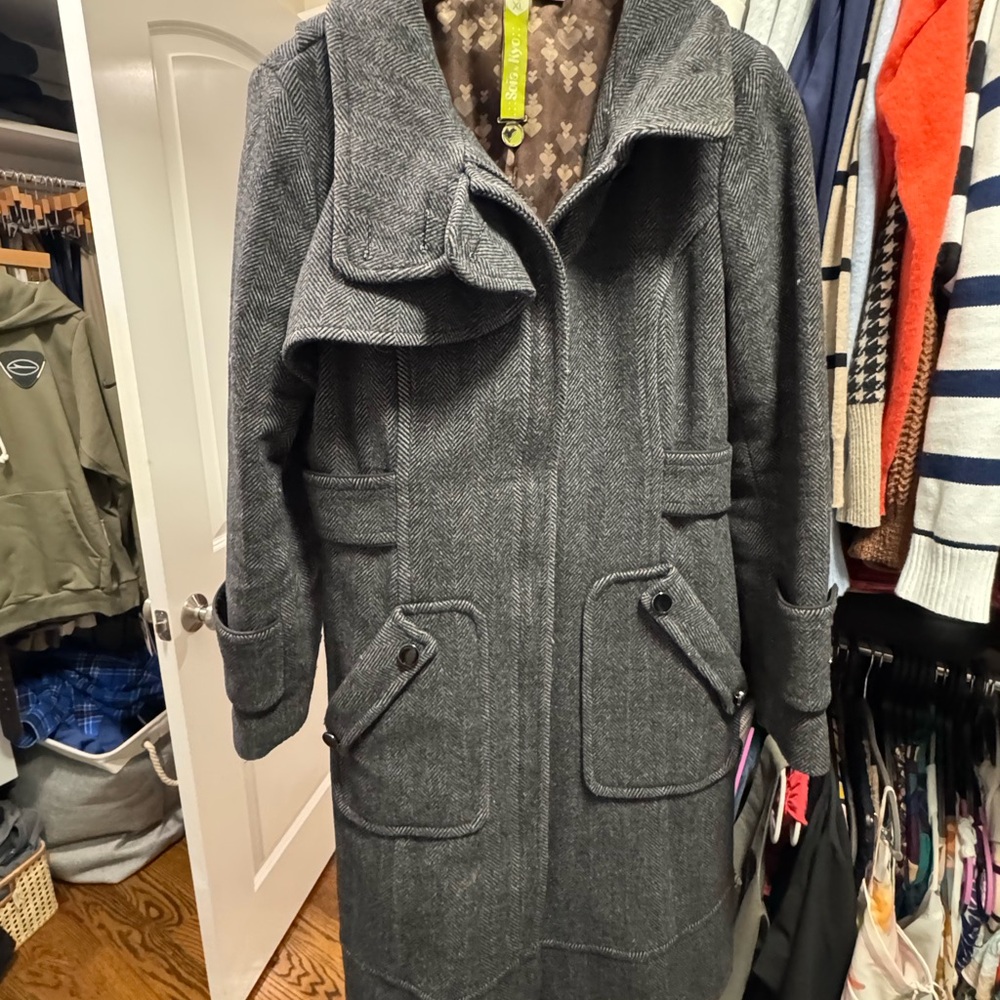Soia & Kyo Charcoal Pea Coat with Oversized Collar